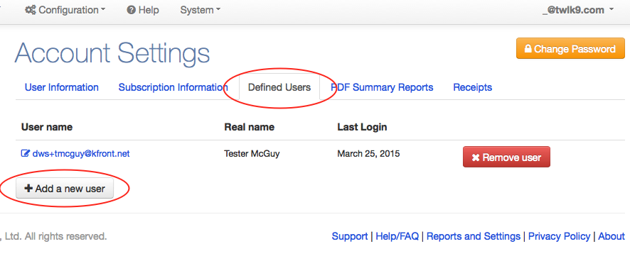 Defined users tab